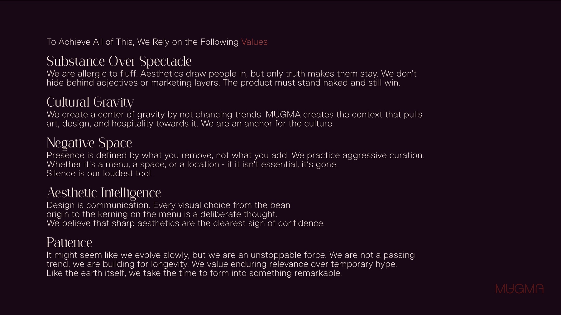 Mugma — brand values